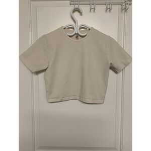 Los Angeles Apparel T-shirt L Cotton Spandex Cropped Ivory White Cream Baby T‎